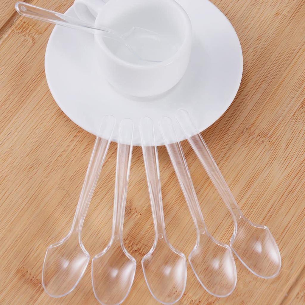 NUOLUX Disposable Plastic Spoons, 100 Pieces, 12cm, Clear, for Ice Cream and Desserts, Perfect for Tasting, Commercial Use