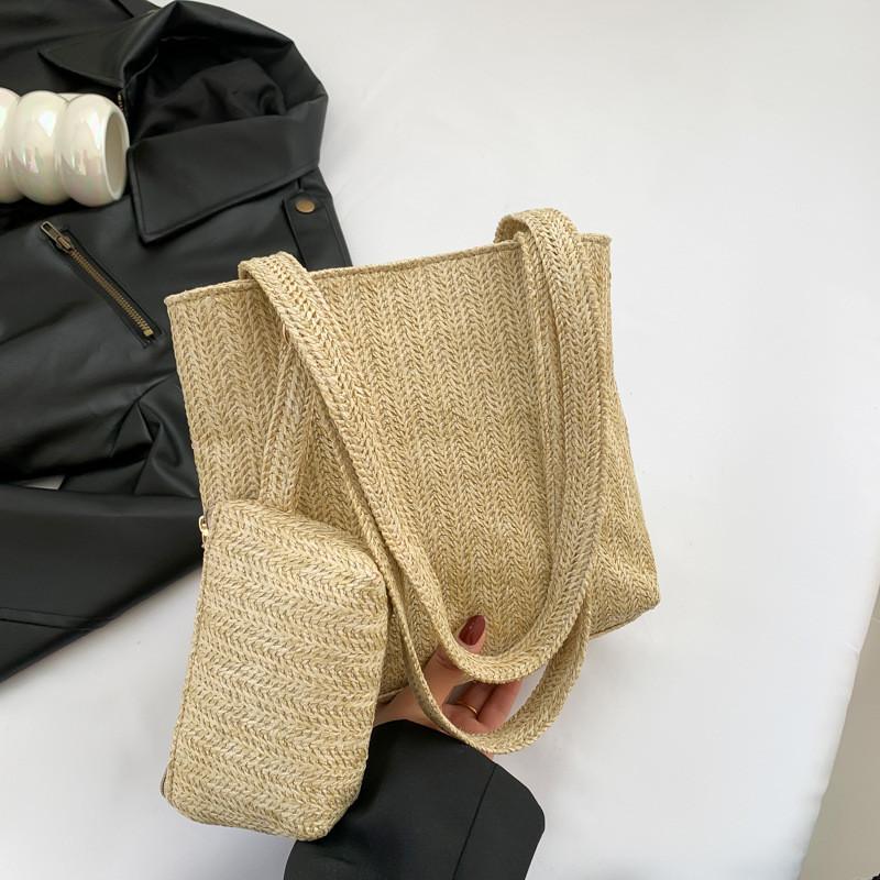 2024 Spring New Simple Casual Tote Bag Large Capacity Fashion Street Trend Straw Woven Shoulder Bag