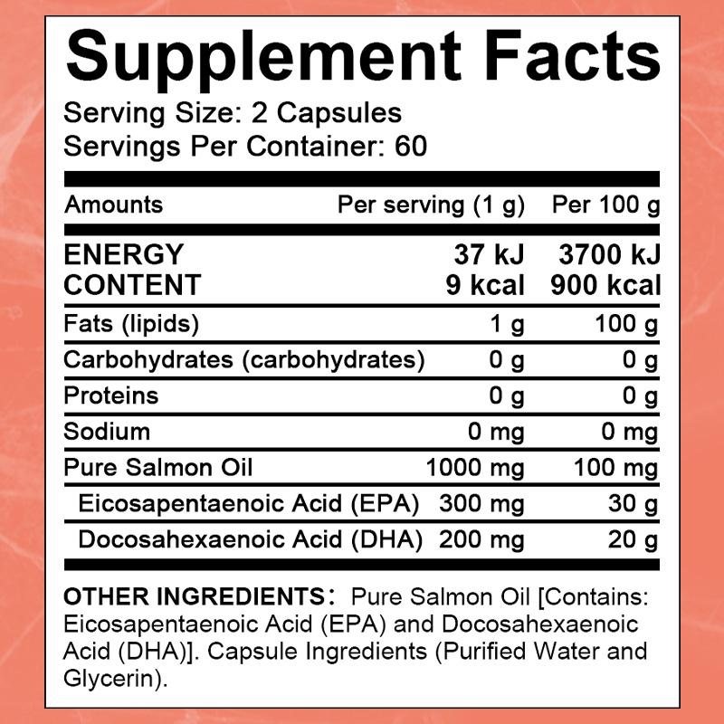 Omega-3 Salmon Oil Capsules, 100 Mg, 120 Capsules, Beneficial for Brain and Blood Pressure Health.