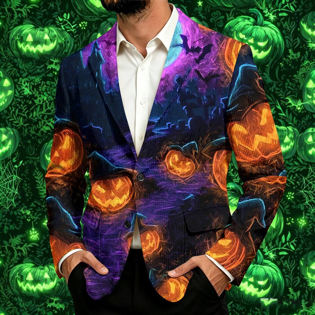 Men's Business Casual Corduroy with Halloween Print for Parties