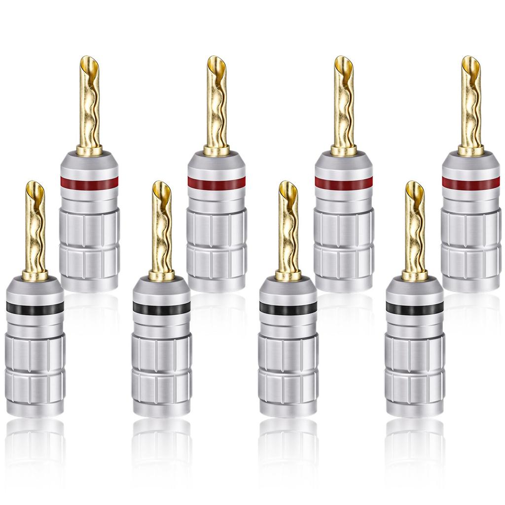 Cleqol Cleqee 24K Gold Plated Banana Solderless Speaker Cable Audio Plugs Plugs, 8-Pack, Screw-In Type, Terminals, Connectors,