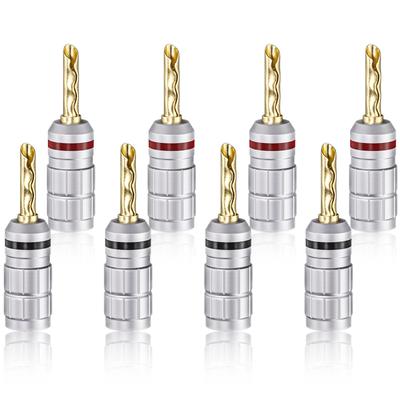 Cleqol Cleqee 24K Gold Plated Banana Solderless Speaker Cable Audio Plugs Plugs, 8-Pack, Screw-In Type, Terminals, Connectors,