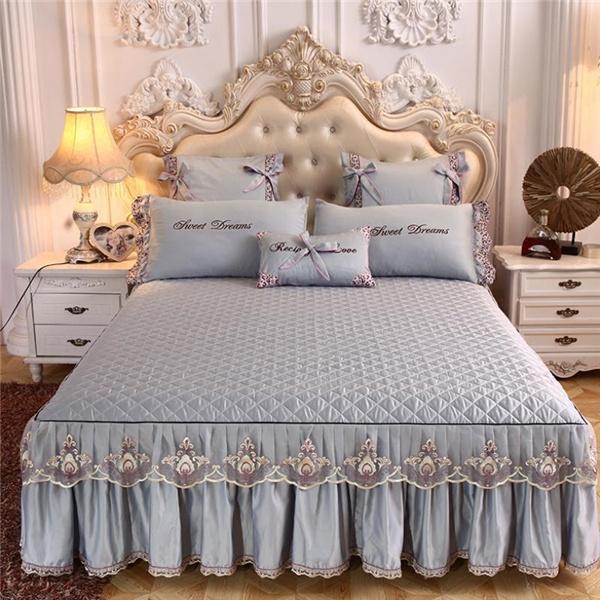 Luxury Princess Lace Bedspread Bed Skirt Sheets Thicken Quilted Fitted Bed Sheet Bedding Queen King Non-slip Mattress Cover for Queen