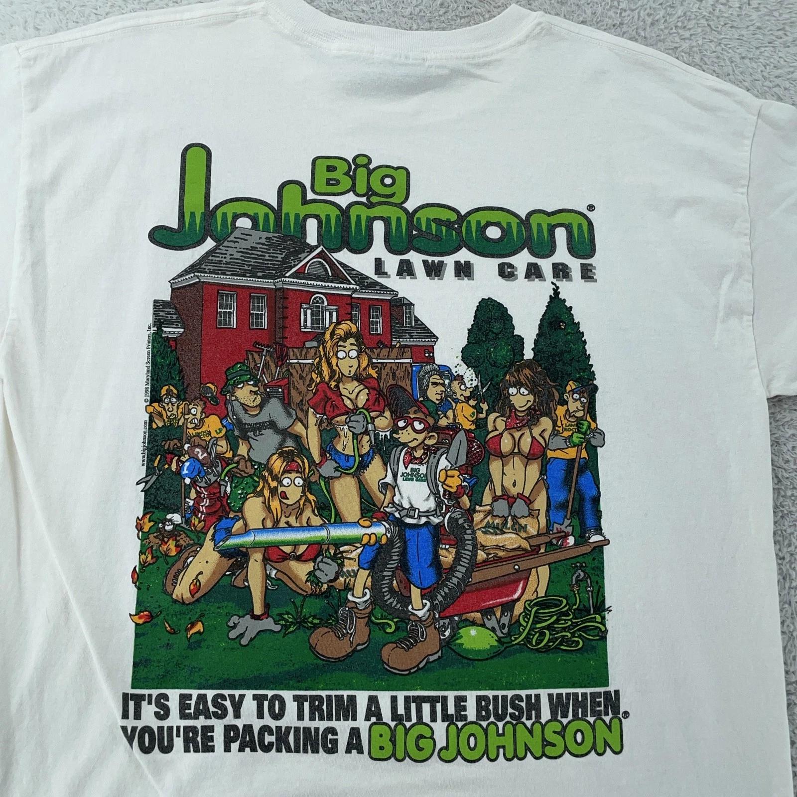 Vintage Big Johnson Lawn Care Bush Joke Shirt Mens Large/XL Sex Adult Humor 90s S