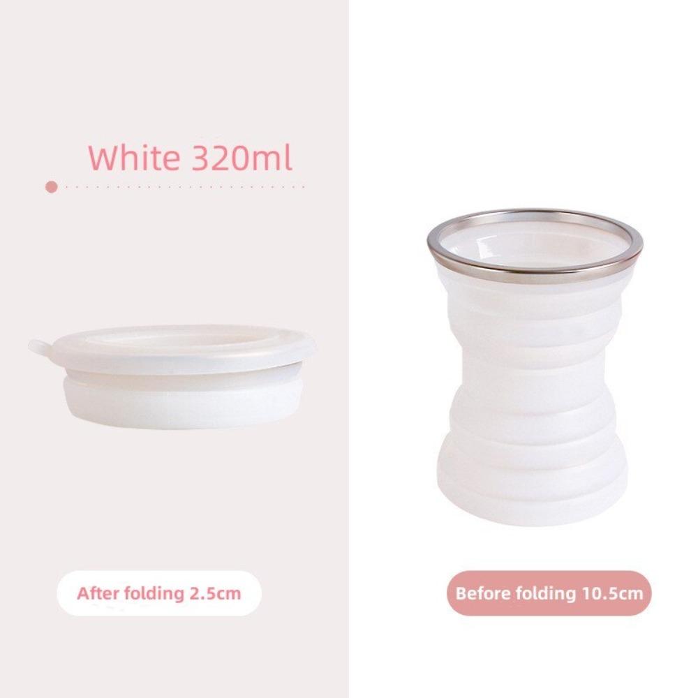 

Складная термостойкая силиконовая кружка с крышкой, телескопическая кружка для питья на открытом воздухе и путешествий 320ml White