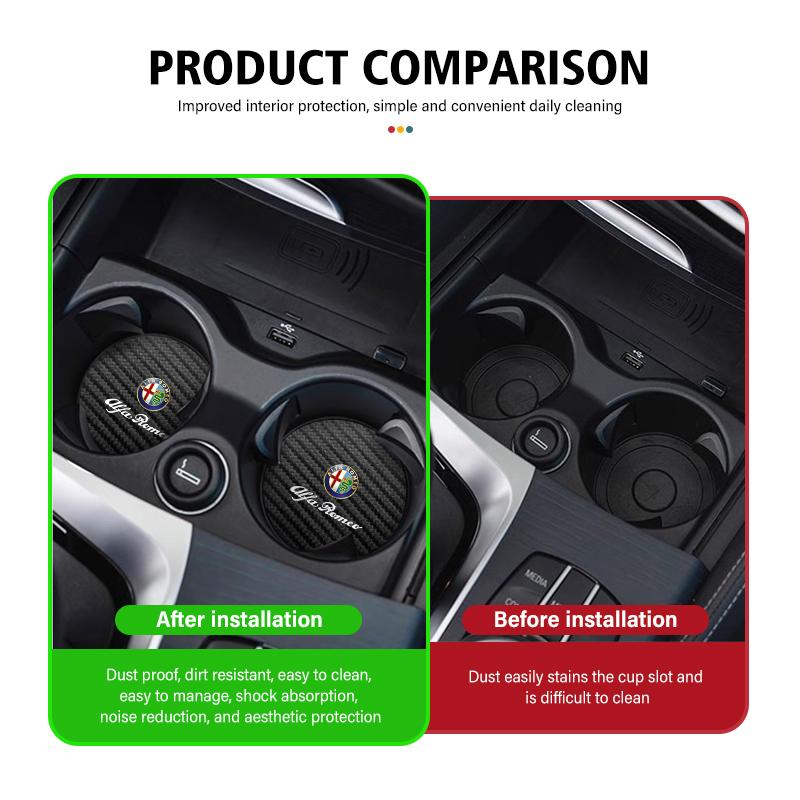 2 Pièces Sous-verres de Voiture Porte-gobelet d'Eau Tapis Antidérapants Accessoires Pour Alfa Romeo GT Stelvio F1 Brera Volante Tonale Gloria Disco