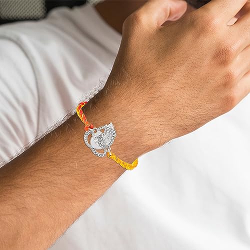 Estele Gold Plated Matt Finish Floral Rakhi with Austrian Crystals and Fancy Silk Thread