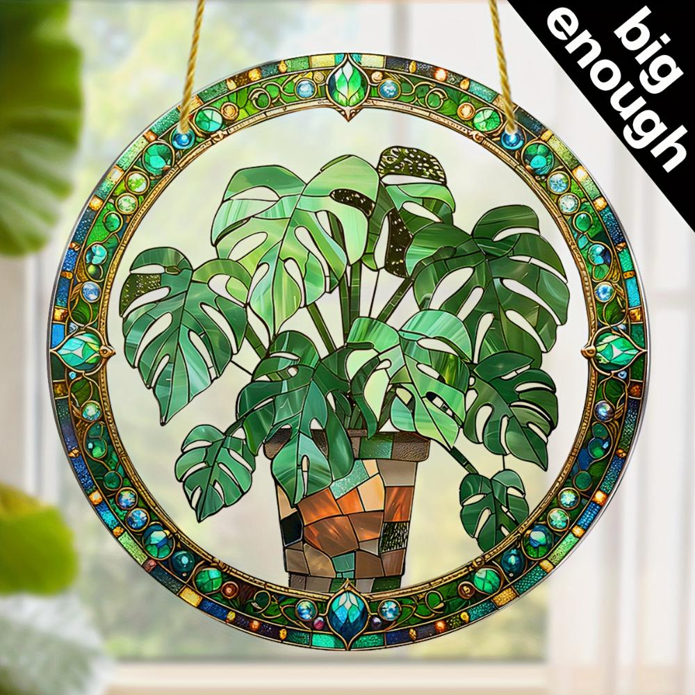 2D Flat Crystal Green Leaf Sun Catcher Garden Exotic Jungle Tropical Decoration Window Wall Hanging, Green Natural Decoration,holiday Party Decoration