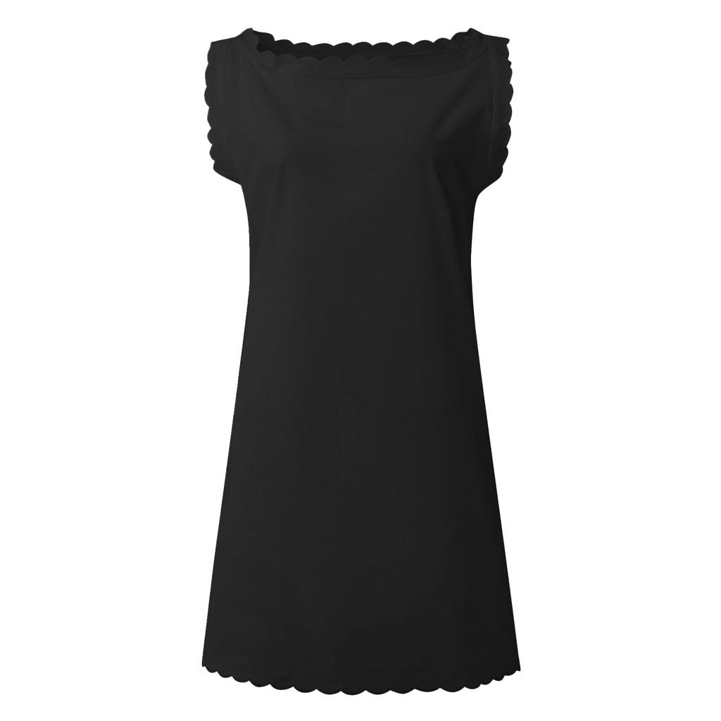 Fashion Women's Spring And Summer Solid Color Scalloped Trim Sleeveless Casual Dress