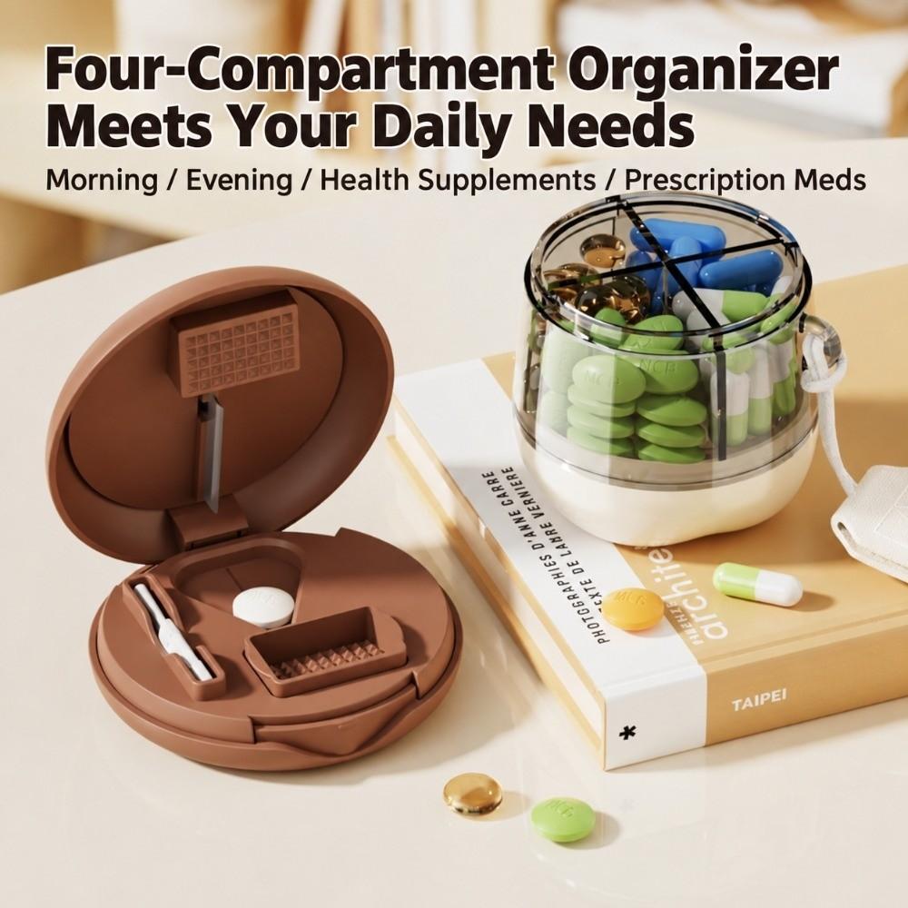 Plastic Pill Cutter Divided Compartments Pill Storage Box Travel Medication Storage