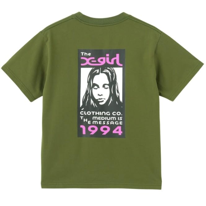 Casual Box Logo and Face Short Sleeve Olive X-girl Tee, Women's,