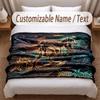 Dinosaur Theme Soft Blanket Personalized Custom Name Text Print Warm Blanket Home Sofa Bedroom Decor