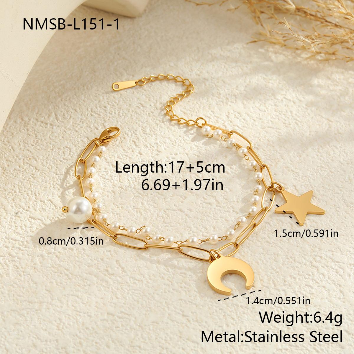 GEMCHIC Women s Double Layer Titanium Steel Bracelet with Star Moon Pendant and Faux Pearl