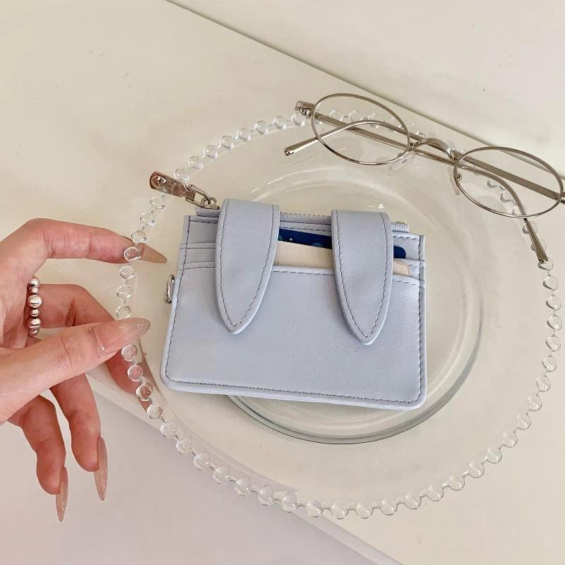 Cute Bunny Ear Card Holder Eco-friendly PU Leather Multi Card Slots Thin Pocket Wallet for School Use