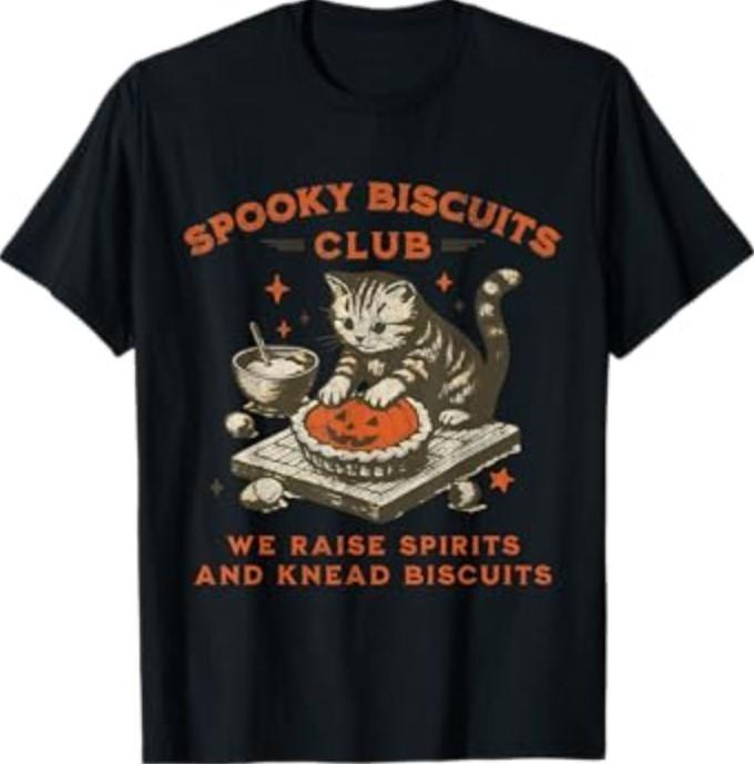 Spooky Biscuits Club Cat Funny Halloween Baking Tee T-Shirt S