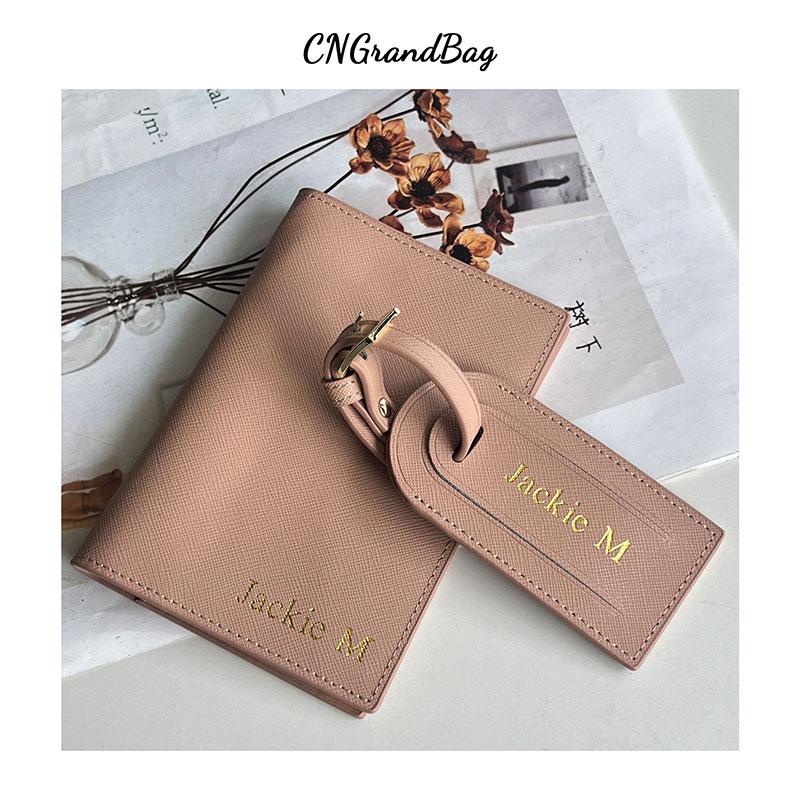 Free Monogrammed Initial Letters Gift Box Set Saffiano Leather Passport Holder Luggage Tag Passport Cover Travel Accessories