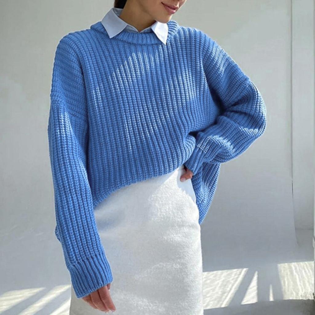 Solid Color, Round Neck, Thick Sweater, Women's, Autumn and Winter New Products, Loose Fitting, Long Sleeved, Pullover Knitted Sweater