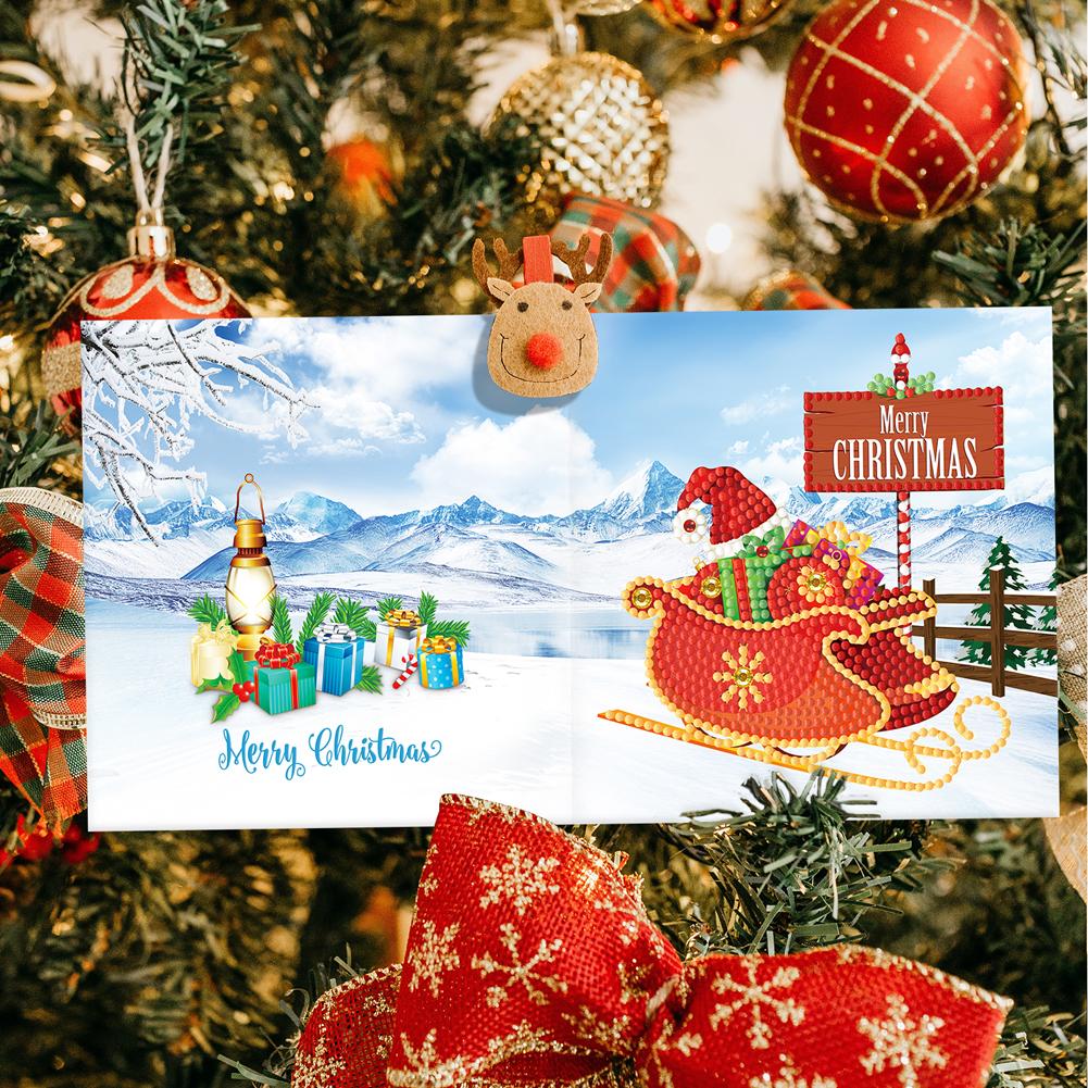 12pcs Christmas Cards Special Shaped DIY Diamond Painting Postcards Bright Drill Cartoon Postcards for Holiday Party Mosaic Kits