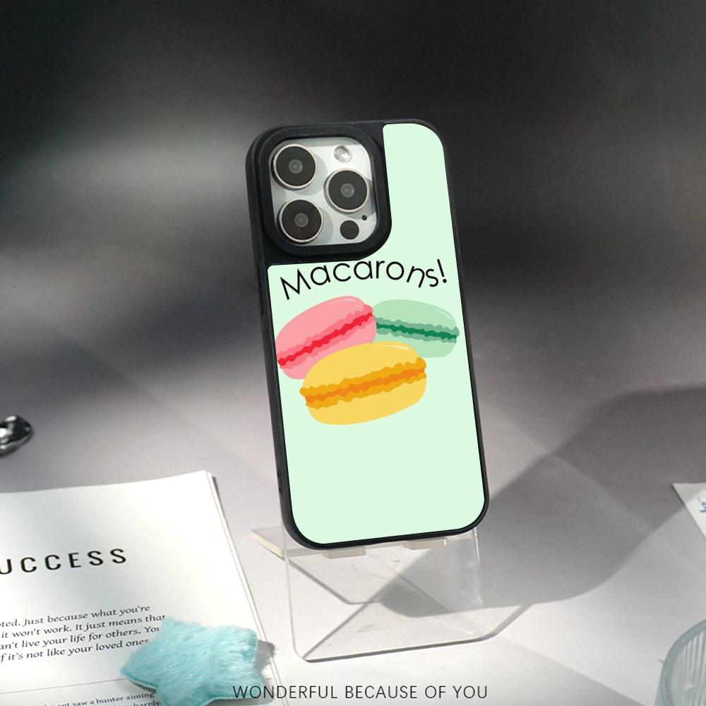 Macaron Cute Pink Girl Pattern Phone Case for iPhone 17 16 E 15 14 13 12 Pro Max Sheepskin Silver-edged Protective Case
