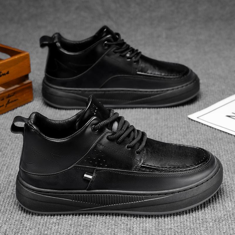 Sapatos novo outono e inverno novo esportes casuais ao ar livre sapatos de couro de cano médio pretos