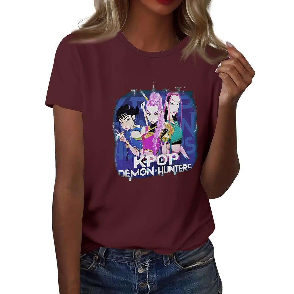 Women's  Group 2D Printed Round Neck Short Sleeve Top