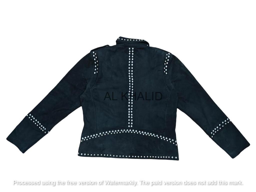 Women Suede Genuine Studded Black Biker Leather Jacket Stylish Handmade Jacket