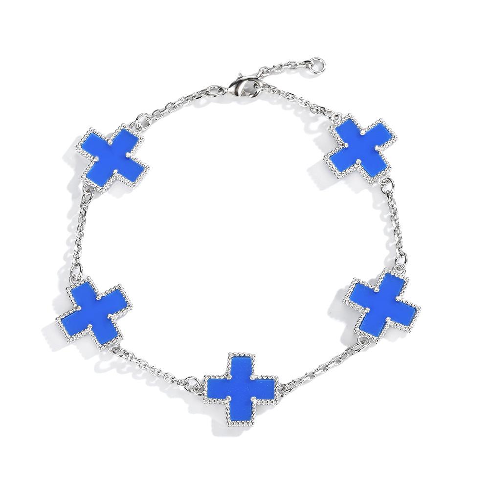 

Five-Flower Cross Bracelet Copper-Plated Platinum Niche Design Fashion Personality Trend Hip-Hop Men S And Women S Models