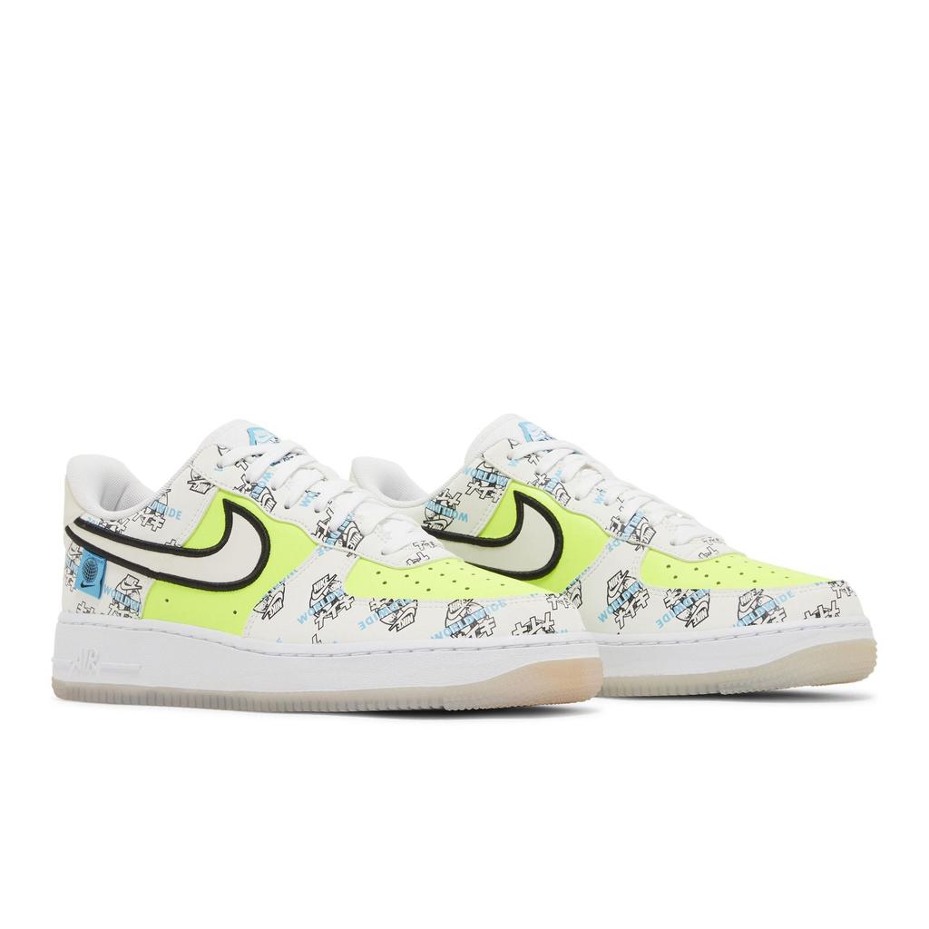 Nike Air Force 1 '07 LV8 'Worldwide Pack - Katakana' (Unisex) White / White / Black / Volt / Blue Fury Skateboard Shoes DA1343 117