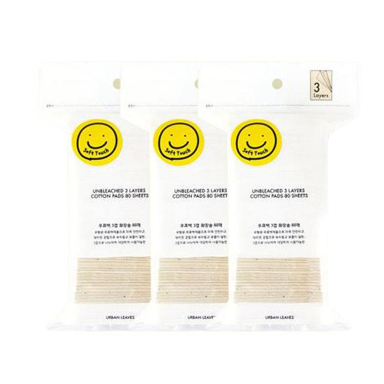 URBAN LEAVES Unbleached 3 Layers Cotton Pads 80sheets*3ea (Soft Type)