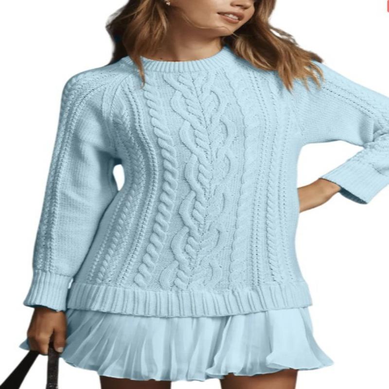 2025 Autumn/Winter Women's sweater Dresses- Solid Color Knit Sweaters + Casual Women's Skirted