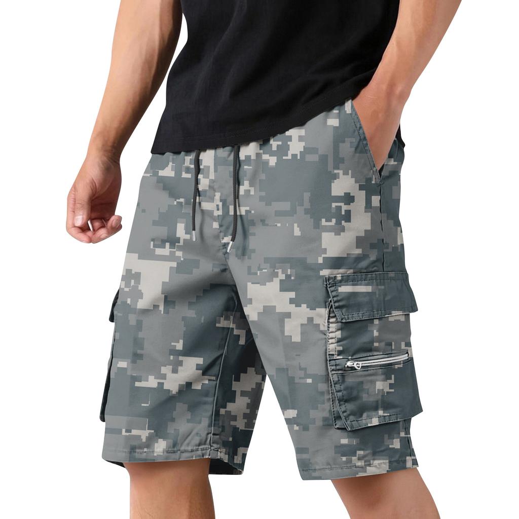 Men's Camouflage Cargo Shorts with Drawstring, Casual Workout Shorts for Summer, Multi-Pocket Elastic Waist Shorts