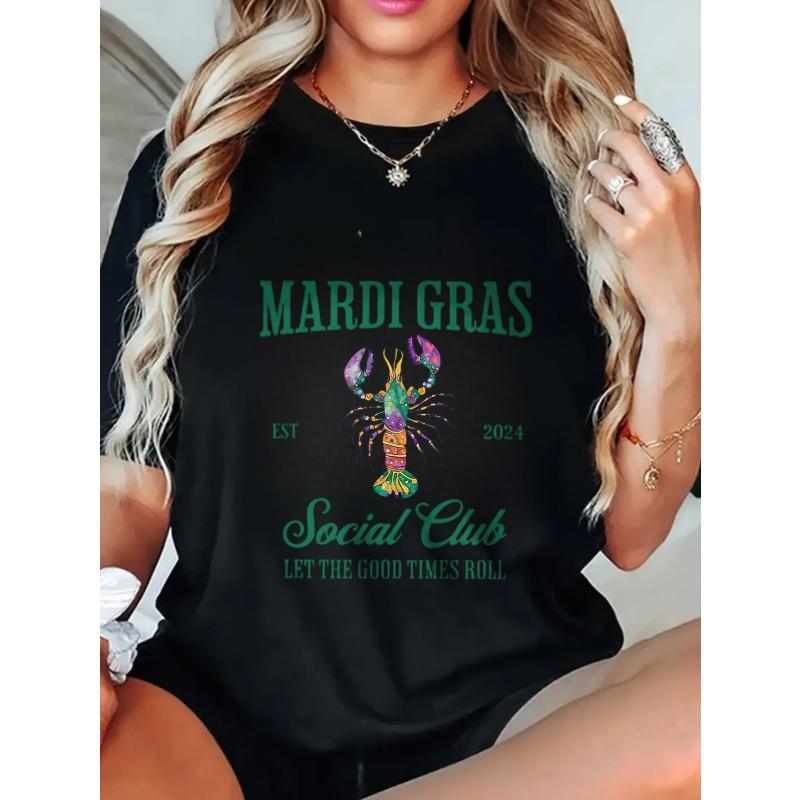 Black Oversized T Shirt Mardi Gras Social Club Lobster Print Let The Good Times Roll Party Festival Wear 2024