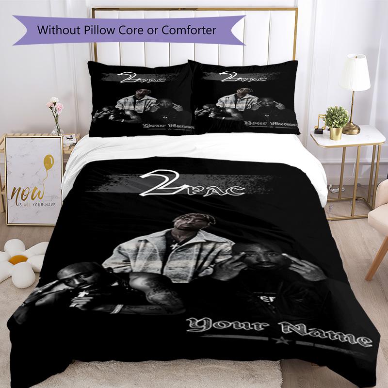 2pac Customizable Name Bed CoverBed Design for Decorate room Machine Washable Home Decor Gift for Festivals