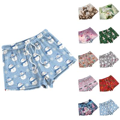 Women's Fashionable Loose-Fit Pajama Shorts With Fleece Christmas Print Casual Pants