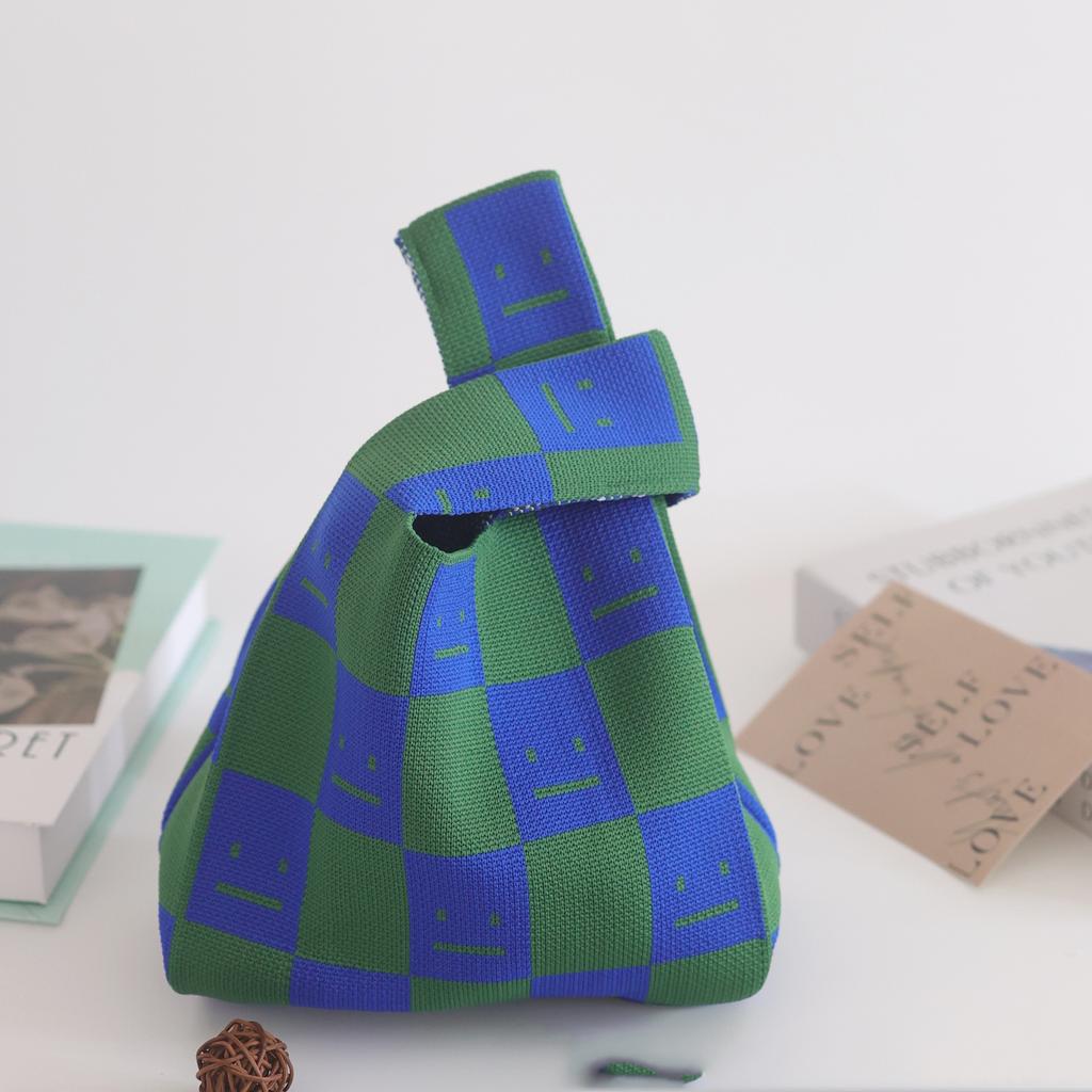 Women's Knot Wrist Bag Handmade Knitted Bag Portable Mini Striped Tote Bucket Phone Bags Large Capacity Autumn Winter Handbags