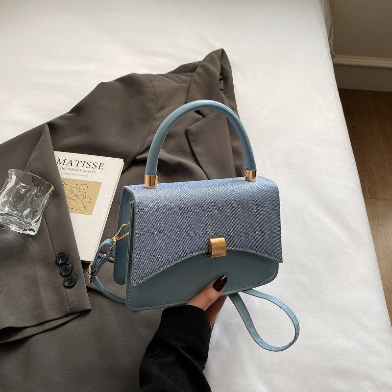 Fashion Contrasting Color Simple Lock Handbag Women's 2025 New Spring Texture Popular Small Square Bag Shoulder Messenger Bag