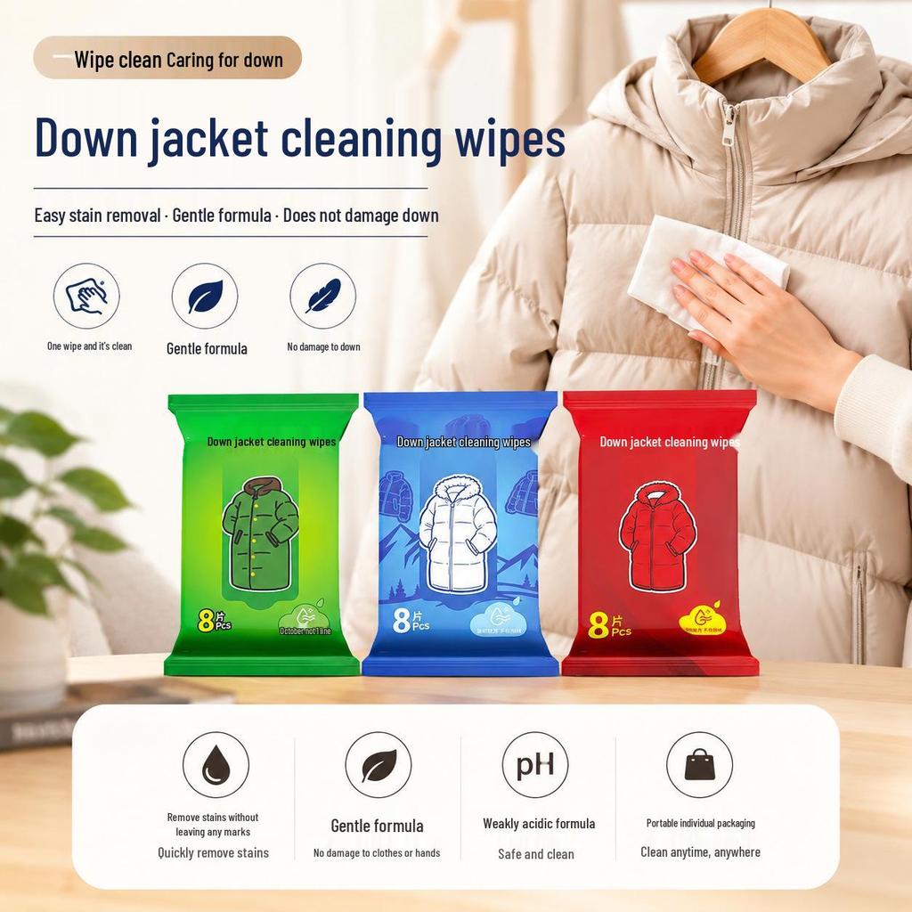 Waterless Washable Down Jacket Cleaning Wipes - Strong Stain Removal, Residue-Free, Fabric-Safe Clothing Cleaner