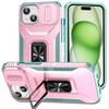 For iPhone 15 Case Camshield Kickstand TPU+PC Anti-Slip Phone Cover
