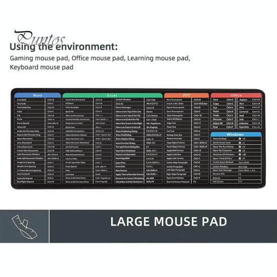 Mouse Pad Excel mare Cheat Sheet Pad de birou Rezistent la uzură Suprafață netedă Bază anti-alunecare Ușor de curățat Masa Gaming Mousepad