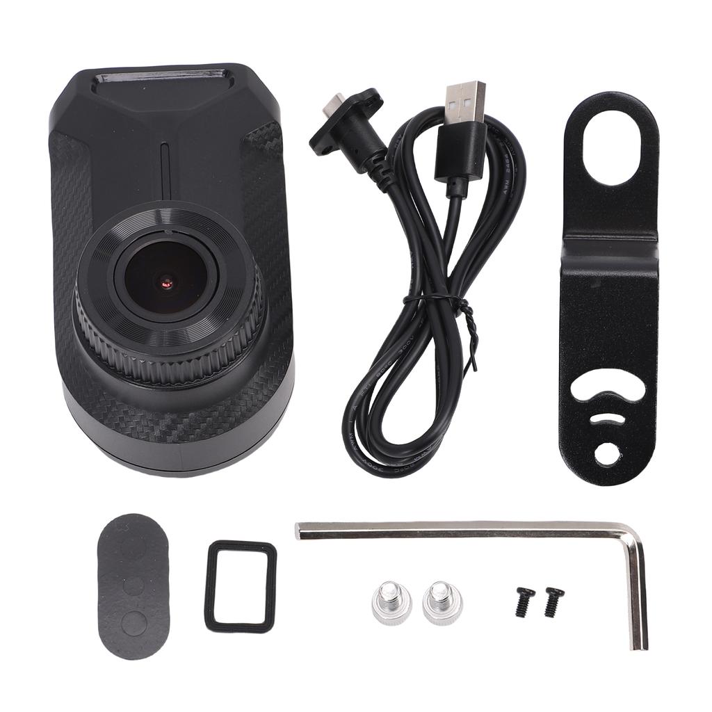 2K Motorcycle Dash Cam, 2.4G WiFi Riding Recorder with APP Control, Loop Recording, Plug and Play, TF Card Support