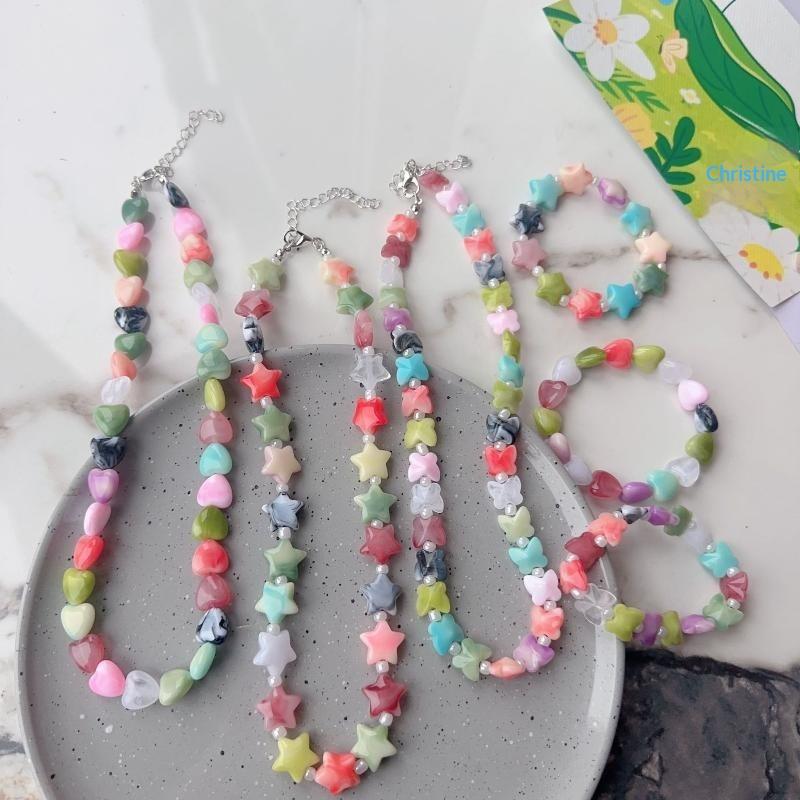 New Colorful Acrylic Heart Beaded Choker Necklace For Women Trendy Resin Love Clavicle Chain Collar Valentine'S Day Jewelry Gift