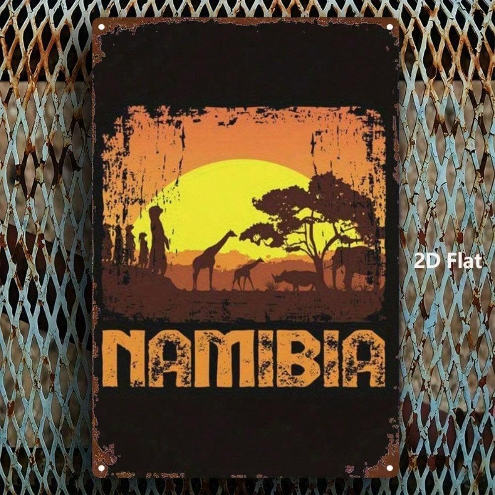 1pc 8x12 Inch Namibian Wildlife Silhouette Metal Sign Vintage Square Iron Plaque Rustic Wall Decor