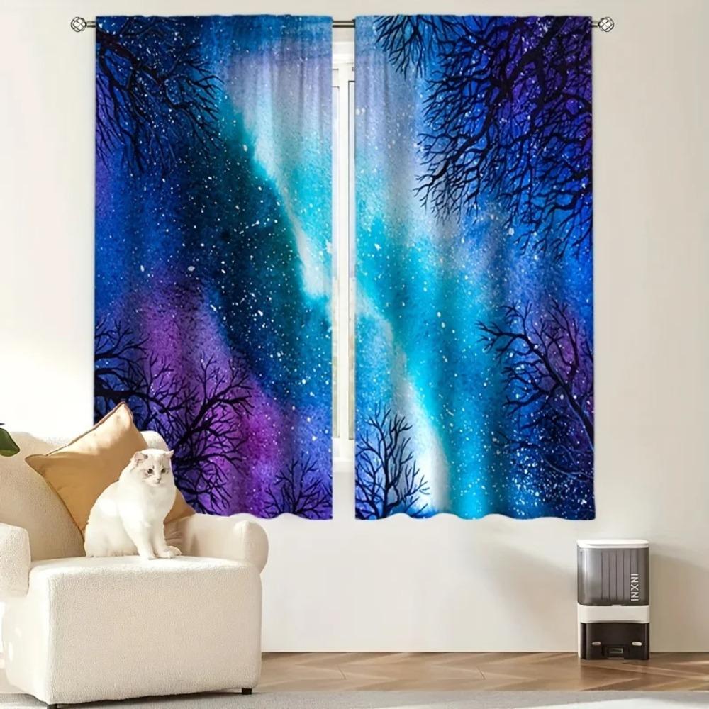 2-Piece Galaxy Tree Shadow Print Curtains Privacy Semi-Blackout Rod Pocket Drapes For Bedroom Living Room Study Kitchen - Modern