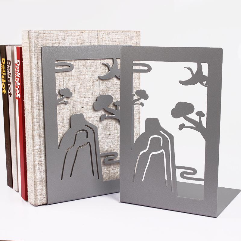 Creative Wrought Iron Metal Book Storage Rack and Personalized Hollowed-Out Bookends