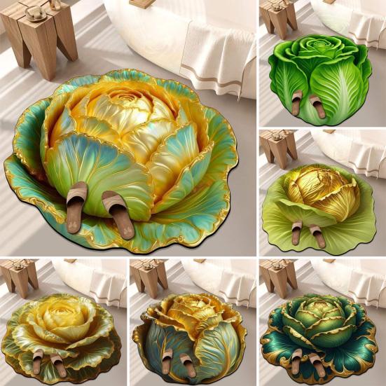 Fußmatte rutschfest Kristall Samt Teppich 3D Chinakohl Form Wohnzimmer Schlafzimmer Plüsch Bodenmatte Heimdekoration