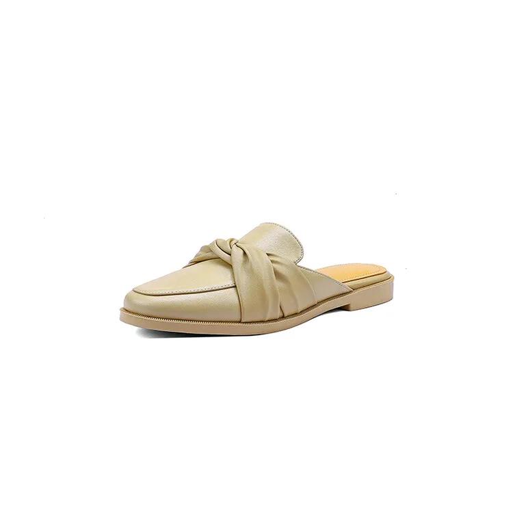 Fashion NEW Summer Women Mules Split Leather Shoes for Women Round Toe Low Heel Shoes Cover Toe Slingback Women Sandals Knot Slippers