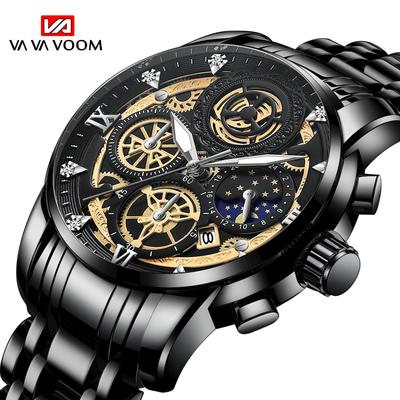 Men's Quartz Watch Wristwatch Luxury Sport Waterproof Male Fashion Skeleton Stopwatch Calendar Luminous Bracelet Quartz Watches