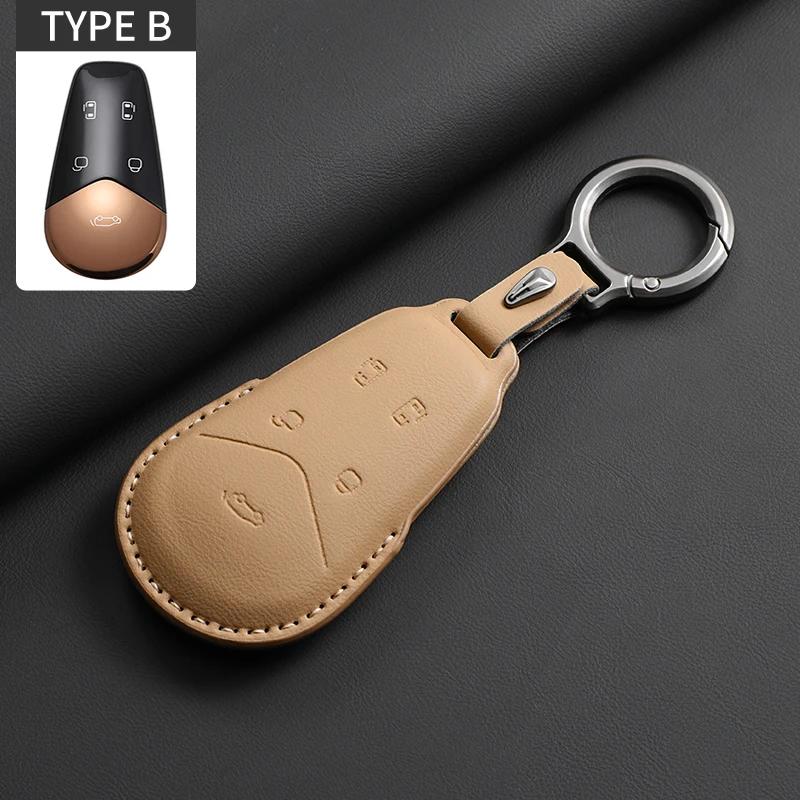 

Leather Car Remote Key Case Cover For Voyah Dream PHEV 2024 Original Car Color Keychain Bag Protective Shell Auto Accessories