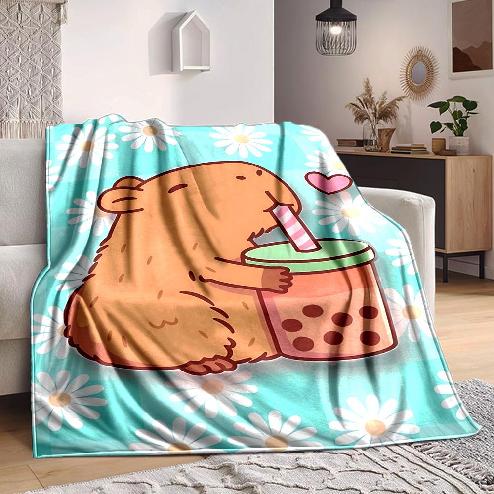 1pc Bubble Tea, Cute Capybara Blanket Lightweight Blanket Throw Blanket For Sofa, Bed, Travel, Camping, Livingroom, Office, Couch, Chair yy251010026