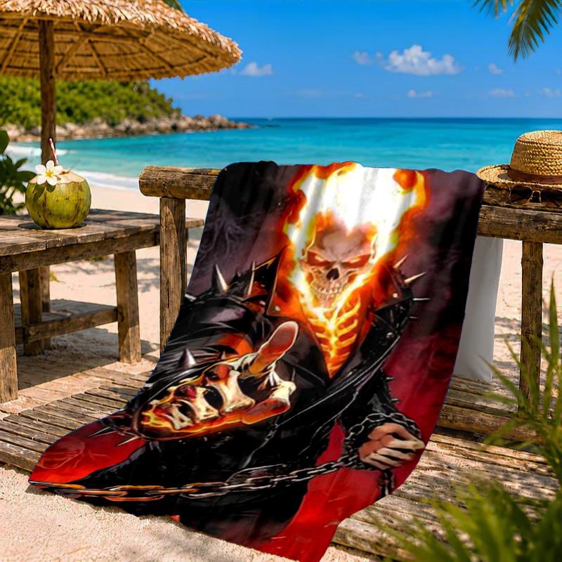 Rider On Fire Strandtuch Mikrofaser Strandtuch, Leicht und Schnelltrocknend, für Sommerreisen, Schwimmbad-Fan Geburtstagsgeschenk